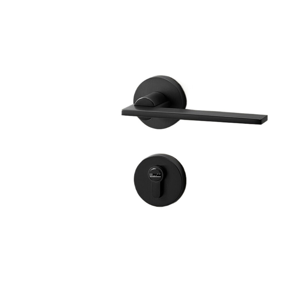 Modern Indoor Bedroom Door Handle Lock Black Zinc Alloy Magnetic Silent Lock With Minimalist Design 9330225546344