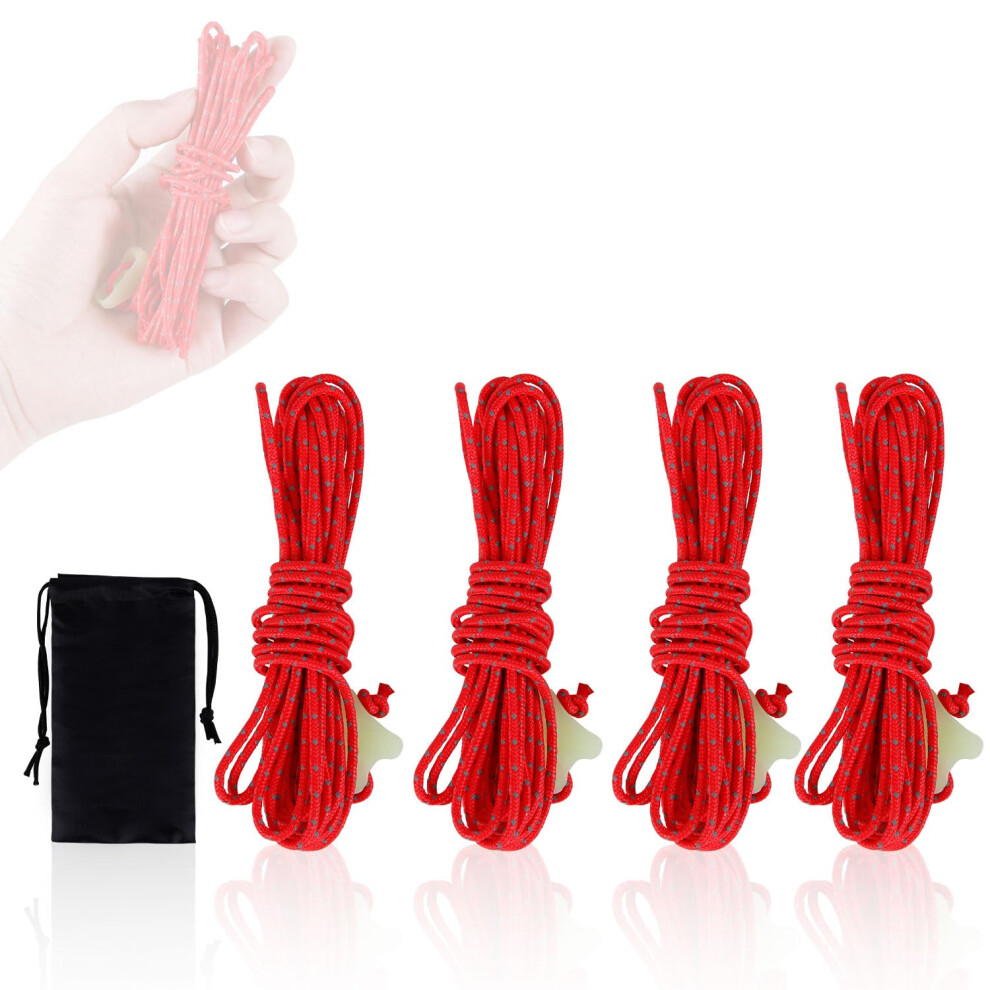 Hikeman Reflective Tent Guy Ropes - 2Mm Uhmwpe Camping Guide Rope,4M Guy Line With Luminescent Tensioner For Outdoor Camping Hiking Awning Tents (Red) 5051224785889