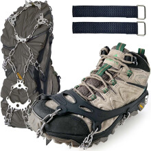 EWENYS Crampons Ice Cleats Traction Snow Grips for Hiking Boots Shoes, Ice Grippers with 19 Anti-Slip Stainless Steel Spikes, for Winter Outdoor