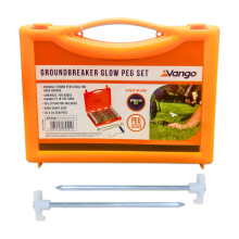Vango Groundbreaker Heavy Duty Tent Pegs - 20.5cm x 20 Pack Galvanised Steel Glow in the Dark Pegs for Outdoor and Camping with Storage Case and Peg