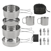 GEEKHOM Stainless Steel Camping Cookware Set - Outdoor Pot and Pan Set with Bonus Cutlery, Storage Bag, Perfect for Hiking, Camping, Backpacking,