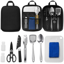 Lafuntar camping cooking set,camping utensils set,10 Pcs camping cooking equipment, Lightweight Portable Outdoor Camping Kitchen Accessories, Black