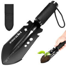 CoCuKi Backpacking Camping Shovel, 9-in-1 Ultralight Garden Shovel, High-Carbon Steel Multifunctional Trowel with Carrying Pouch, Portable for