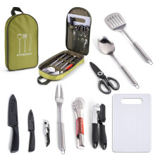 10Pcs Camping Kitchen Utensils Organizer - Travel Set for Cooking, Backpacking & Outdoor