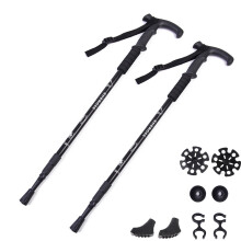 ThreeH 2 Pack Trekking Poles T-Handle Walking Cane Walking Sticks Aluminum Alloy Lightweight Hiking Poles for Travel Climbing Outdoor Trekking Black