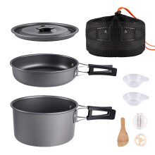 aiGear Camping Cooking Set/Cooking Mess Kit | Outdoor Camping Essentials - Pans and Pots | Portable Lightweight Aluminum | for Backpacking Hiking