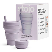 Collapsible Travel Cup With Straw - Lilac, 16oz / 470ml - Reusable To-Go Pocket Size Silicone Cup for Hot and Cold Drinks - Perfect for Camping and
