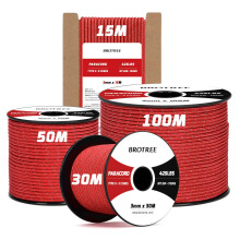 Brotree 3mm Paracord 425 100% Nylon 15M Rope 3 Strands Type II Parachute Cord for Outdoor, Craft, DIY - 192kg Breaking Load (Reflective Red)