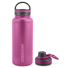 Polar Gear 1 Litre Vacuum Insulated Water Bottle With 2 Lids - Double Wall, Leakproof Stainless Steel for 12H Hot, 24H Cold - Sports, Gym, Work -