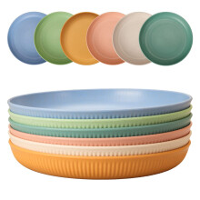 CSYY 6pcs Unbreakable Dinner Plates Set, Plastic Deep Camping Plates, 9 Inch Picnic Plates for Salad, Pasta, Party, Home, Office, Microwave and