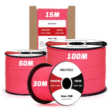 Brotree 3mm Paracord 425 100% Nylon 30M Rope 3 Strands Type II Parachute Cord for Outdoor, Craft, DIY - 192kg Breaking Load (Neon Pink)