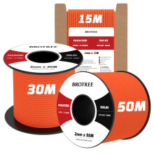 Brotree 2mm Paracord 3 Strands 50M 100% Nylon Rope Parachute Cord for Outdoor, Craft, DIY - 90kg Breaking Load (Orange)