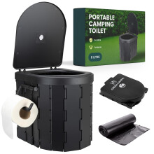 Green Haven Foldable Camping Toilet ? Portable Loo for Adults with 6L Washable Basket & Built-in Roll Holder ? Travel Toilet for Caravan, Festival,
