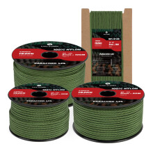 Kamu Synber 425 Paracord 3mm x 15m 100% Nylon Rope 3 Strands Parachute Cord Type II for Outdoor, Crafting, DIY | Support 192kg | Forest Green