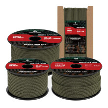 Kamu Synber 425 Paracord 3mm x 15m 100% Nylon Rope 3 Strands Parachute Cord Type II for Outdoor, Crafting, DIY | Support 192kg | Army Green
