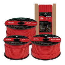 Kamu Synber 425 Paracord 3mm x 15m 100% Nylon Rope 3 Strands Parachute Cord Type II for Outdoor, Crafting, DIY | Support 192kg | Red