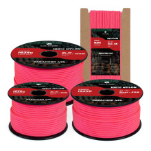 Kamu Synber 425 Paracord 3mm x 100m 100% Nylon Rope 3 Strands Parachute Cord Type II for Outdoor, Crafting, DIY | Support 192kg | Neon Pink