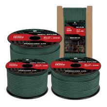 Kamu Synber 425 Paracord 3mm x 15m 100% Nylon Rope 3 Strands Parachute Cord Type II for Outdoor, Crafting, DIY | Support 192kg | Dark Green