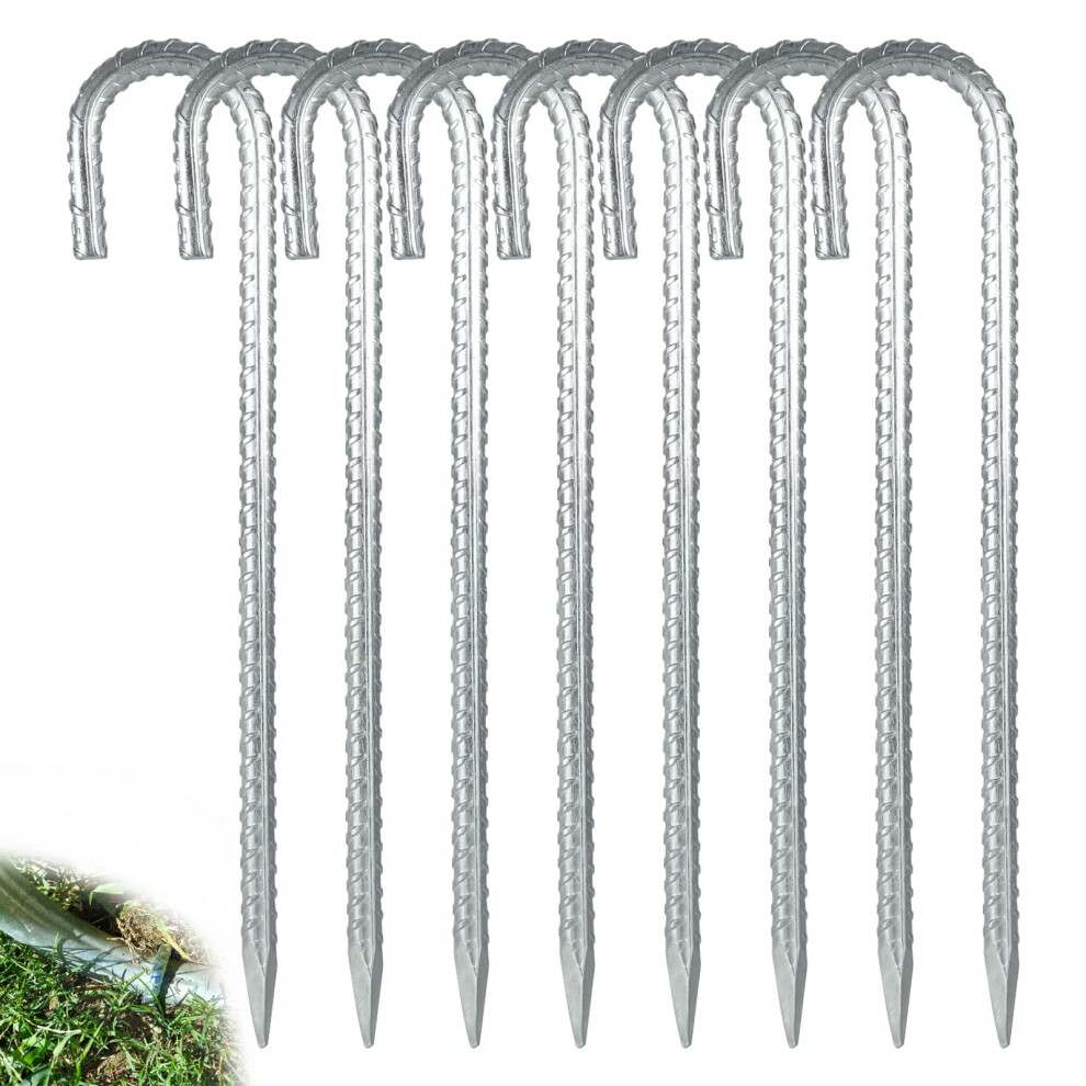 Yayods 8Pcs 16 Inch Ground Stakes, Galvanized Rebar Tent Stakes J Hook, Heavy Duty J Hook Ground Anchors For Tents, Trampoline And Fences 5051224811687