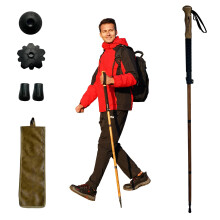 FOREST PILOT Trekking Pole - 1pc Pack Sassafras Wood Adjustable&Detachable Hiking or Walking Stick (Black)