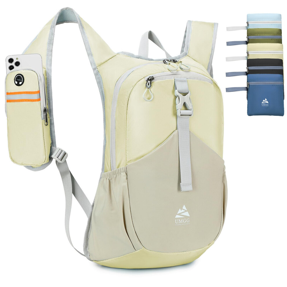 Utiamiaogongo 15L Small Hiking Backpack For Men Women Lightweight Packable Backpack Foldable Casual Daypack For Camping Travel Outdoor, Beige