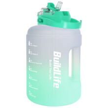 BuildLife Water Bottles with Straw & Flip Cap 2 in 1 Lid - Large Water Bottle with Time Markings BPA Free Leak Proof Wide Mouth Drinks Bottle,2.5