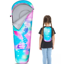 MHJY Kids Sleeping Bag for Girls Boys 3 Season Warm & Cool Weather Youth with Backpacking Bag Waterproof for Traveling Hiking Outdoor Camping