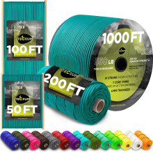 TECEUM Paracord Type III 550 Green Wave ? 60 m ? 4mm ? Tactical Rope MIL-SPEC ? Outdoor Para Cord ? Camping Hiking Fishing Gear and Equipment ? EDC