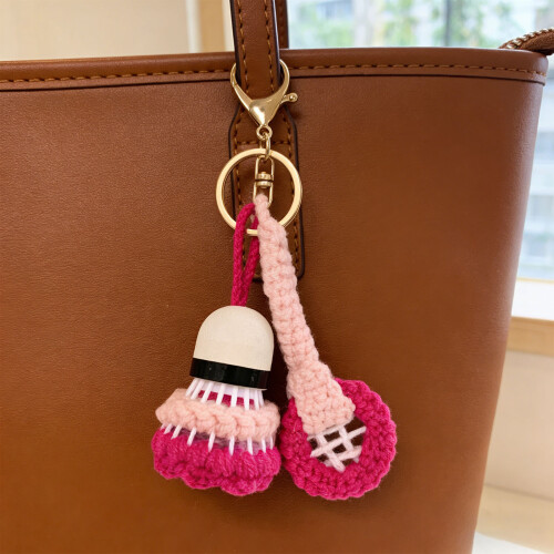 Porte-clés en Crochet créatif, thème de Badminton,-Kaki 2