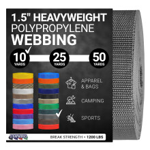 Strapworks Heavyweight Polypropylene Webbing - Heavy Duty Poly Strapping for Outdoor DIY Gear Repair, 1.5 Inch x 10 Yards, Charcoal