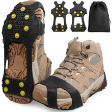 Ice Snow Grips Crampons Ice Cleats for Shoes and Boots,10 Studs Anti-Slip Shoe Spikes Snow Grippers Traction Cleats Slip-on Overshoe Stretch Fit