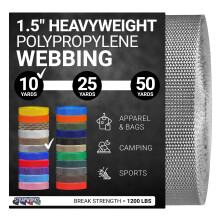 Strapworks Heavyweight Polypropylene Webbing - Heavy Duty Poly Strapping for Outdoor DIY Gear Repair, 1.5 Inch x 10 Yards, Silver Gray