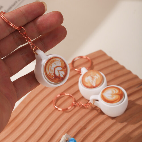 Adorable porte-clés tasse à café doté d'un mécanisme de-3 1