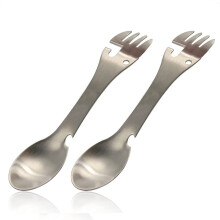 PWPAM 5 in 1 Stainless Steel Outdoor Cutlery Including Spoon Fork Knife Bottle Can Opener for Camping Hiking Travel Multi-Purpose Cutlery (Set of 2)