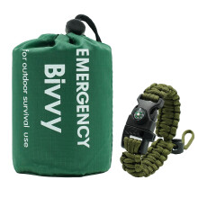 RLXMARTD 1 Pcs Emergency Sleeping Bag,Bivy Bags and Emergency Survival Bracelet Suit,with Compass, Whistle and Umbrella Rope. Suitable for emergency
