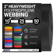 Strapworks Heavyweight Polypropylene Webbing - Heavy Duty Poly Strapping for Outdoor DIY Gear Repair, 2 Inch x 10 Yards - Black