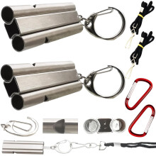 CTRICALVER Silver 2 pieces Emergency Survival Whistle | Double Tubes Safety Whistles | Survival Whistle With Lanyard and Key Ring for Camping Hiking