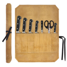 Minicoco Chefs Knife Roll Bag 7 Slots Waxed Canvas Chef Knife Roll Bag, Portable Knife Case Suitable for Chefs Cooks BBQ Hiking Camping?Khaki?
