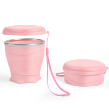 Silicone Collapsible Travel Cup with Dustproof Lid, 8.8 Oz/260ml, BPA-Free, Portable, Reusable for Camping, Picnic, Travel, Office (Pink)