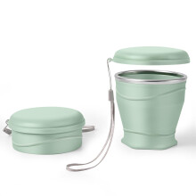 8.8oz/260ml Collapsible Silicone Cup with Lid,BPA-Free,304 Stainless Steel Rim,Portable Cup for Travel,Camping, Hiking,Outdoor Sports (Light Green)