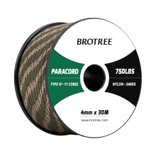 Brotree Paracord 4mm 30M 100% Nylon Rope 11 Strands 750lb Parachute Cord Type IV for Survival, Outdoor and DIY - 340kg Breaking Load (Forest Camo)