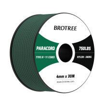Brotree Paracord 4mm 30M 100% Nylon Rope 11 Strands 750lb Parachute Cord Type IV for Survival, Outdoor and DIY - 340kg Breaking Load (Dark Green)