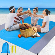lineno Beach Blanket Sand-Free Picnic Blanket 230 x 200 cm, Beach Mat Ultralight Picnic Blanket Waterproof Blanket with 4 Attachment Corners for Beach