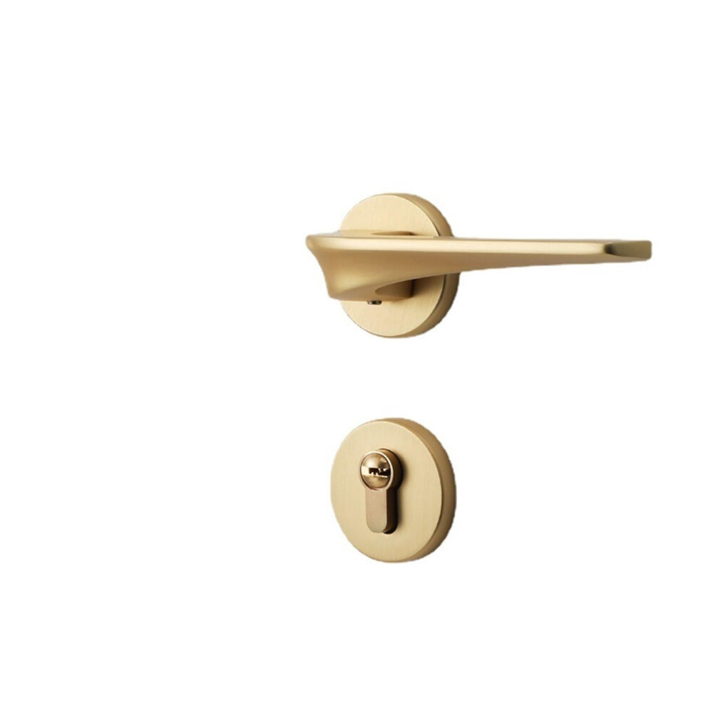 Brushed Zinc Alloy Door Handle With Silent Magnetic Lock, Golden Interior Bedroom Door Latch Set 9330225546740