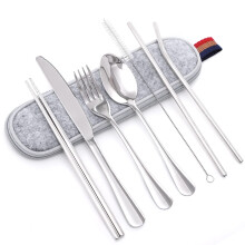 Travel Cutlery Set, 8 Piece Travel & Picnic Utensils for 1 Person, Dishwasher Safe, Includes Knife, Fork, Spoon, Utensil, Cleaning Brush, Straw with