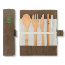 Bamboo Cutlery Set | Wooden Cutlery | Eco-Friendly Cutlery Set | Knife, Fork, Spoon & Straw | Travel Cutlery | Camping Cutlery with Storage Cover |