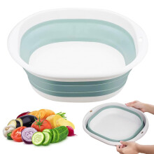 9L Collapsible Round Washing Up Bowl Basin Sink, Plastic Basket Washbasin Multipurpose Outdoor Travel Hygiene Facial Folding Portable Silicone Tub