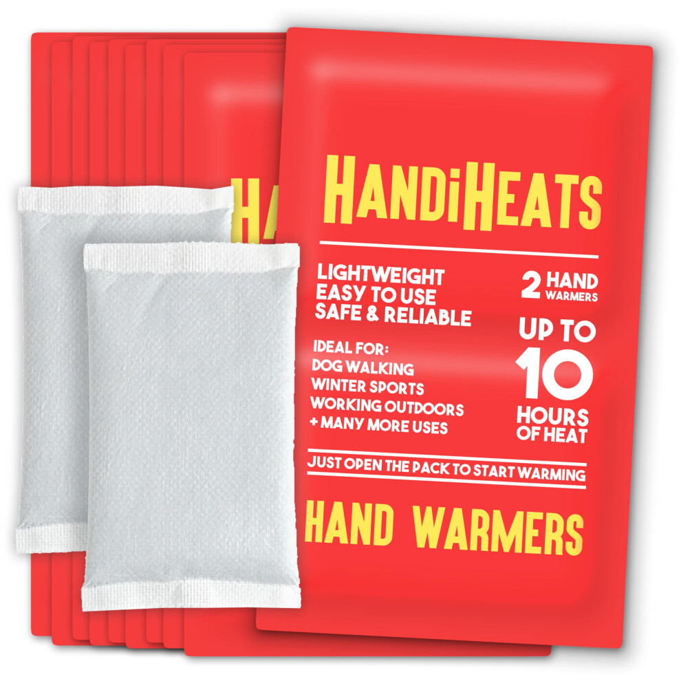 Handiheats 10 Pairs - Hand Warmers - Pocket Disposable Heat Packs For Hiking, Dog Walking, Skiing, Snowboarding - Air Activated - 10 Hours Of Heat