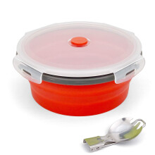 Ewrap 1200ML Round Collapsible Camping Bowl, Portable Silicone Food Storage Containers, Silicone Bowl with Lid and Foldable 2 in 1 Fork Spoon, for
