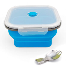 Ewrap 1200ml Large Collapsible Bowl, Portable Silicone Camping Bowl, with Foldable 2 in 1 Fork Spoon, Save 1/2 Space, Use in Microwave and Freezer,